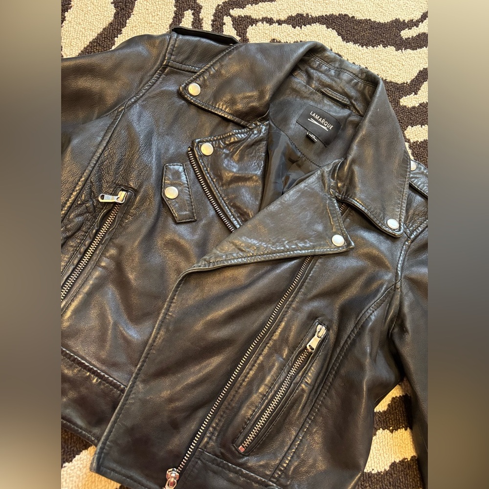 Lamarque Vintage Black Leather Biker Jacket - Picture 5 of 9